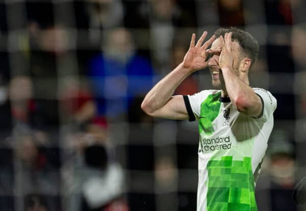 BOURNEMOUTH, ENGLAND - Sunday, January 21, 2024: Liverpool's Diogo Jota celebrates after scoring the second goal during the FA Premier League match between AFC Bournemouth and Liverpool FC at Dean Court. (Photo by David Rawcliffe/Propaganda)