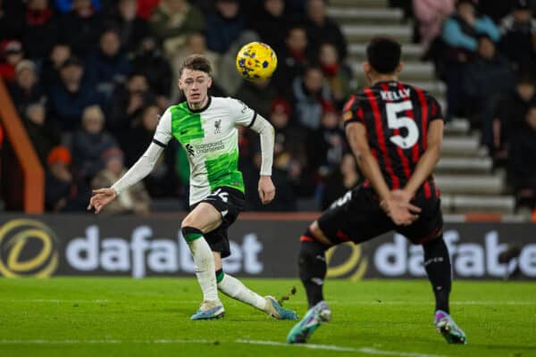 BOURNEMOUTH, ENGLAND - Sunday, January 21, 2024: Liverpool's Conor Bradley during the FA Premier League match between AFC Bournemouth and Liverpool FC at Dean Court. (Photo by David Rawcliffe/Propaganda)