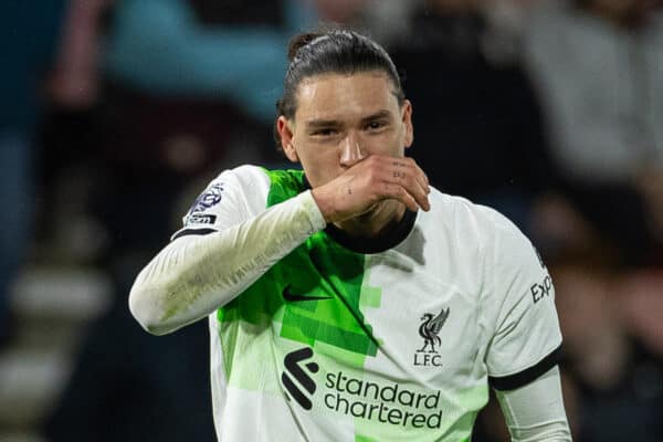 BOURNEMOUTH, ENGLAND - Sunday, January 21, 2024: Liverpool's Darwin Núñez celebrates after scoring the fourth goal during the FA Premier League match between AFC Bournemouth and Liverpool FC at Dean Court. (Photo by David Rawcliffe/Propaganda)