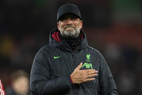 BOURNEMOUTH, ENGLAND - Sunday, January 21, 2024: Liverpool's manager Jürgen Klopp celebrates after the FA Premier League match between AFC Bournemouth and Liverpool FC at Dean Court.Liverpool won 4-0. (Photo by David Rawcliffe/Propaganda)