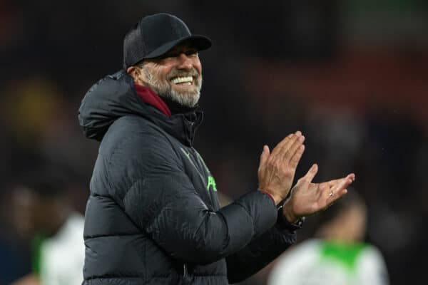 BOURNEMOUTH, ENGLAND - Sunday, January 21, 2024: Liverpool's manager Jürgen Klopp celebrates after the FA Premier League match between AFC Bournemouth and Liverpool FC at Dean Court.Liverpool won 4-0. (Photo by David Rawcliffe/Propaganda)