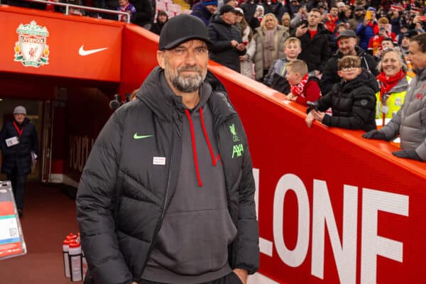 LIVERPOOL, ENGLAND - Sunday, January 28, 2024: Liverpool's manager Jürgen Klopp during the FA Cup 4th Round match between Liverpool FC and Norwich City FC at Anfield. (Photo by David Rawcliffe/Propaganda)