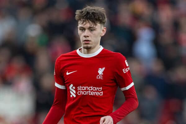 LIVERPOOL, ENGLAND - Sunday, January 28, 2024: Liverpool's Conor Bradley during the FA Cup 4th Round match between Liverpool FC and Norwich City FC at Anfield. (Photo by David Rawcliffe/Propaganda)