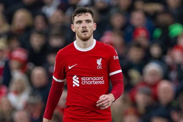 LIVERPOOL, ENGLAND - Sunday, January 28, 2024: Liverpool's Andy Robertson during the FA Cup 4th Round match between Liverpool FC and Norwich City FC at Anfield. (Photo by David Rawcliffe/Propaganda)