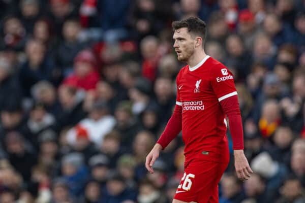 LIVERPOOL, ENGLAND - Sunday, January 28, 2024: Liverpool's Andy Robertson during the FA Cup 4th Round match between Liverpool FC and Norwich City FC at Anfield. (Photo by David Rawcliffe/Propaganda)