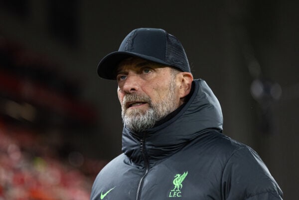 LIVERPOOL, ENGLAND - Wednesday, January 31, 2024: Liverpool's Jurgen Klopp during the FA Premier League match between Liverpool FC and Chelsea FC at Anfield. (Photo by David Rawcliffe/Propaganda)