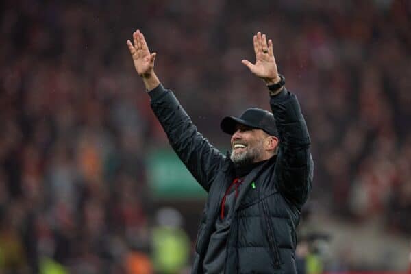 LONDON, ENGLAND - Sunday, February 25, 2024: Liverpool's manager Jürgen Klopp celebrates after the Football League Cup Final match between Chelsea FC and Liverpool FC at Wembley Stadium. Liverpool won 1-0 after extra-time. (Photo by David Rawcliffe/Propaganda)