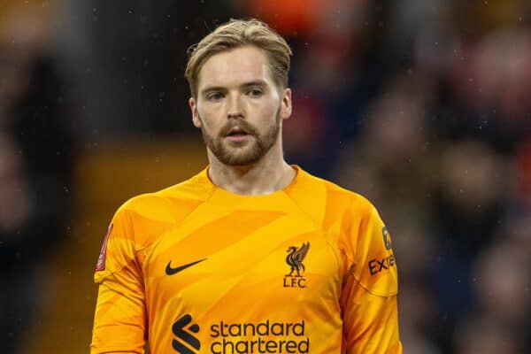 LIVERPOOL, ENGLAND - Wednesday, February 28, 2024: Liverpool's goalkeeper Caoimhin Kelleher during the FA Cup 5th Round match between Liverpool FC and Southampton FC at Anfield. (Photo by David Rawcliffe/Propaganda)