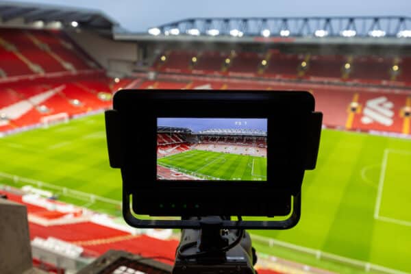 LIVERPOOL, ENGLAND - Wednesday, February 28, 2024: A general view from a broadcast television camera seen ahead of the FA Cup 5th Round match between Liverpool FC and Southampton FC at Anfield. (Photo by David Rawcliffe/Propaganda)