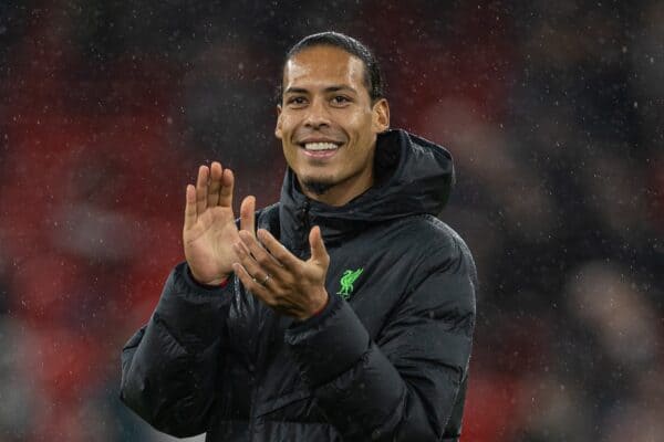 LIVERPOOL, ENGLAND - Wednesday, February 28, 2024: Liverpool's captain Virgil van Dijk applauds the supporters after the FA Cup 5th Round match between Liverpool FC and Southampton FC at Anfield. (Photo by David Rawcliffe/Propaganda)