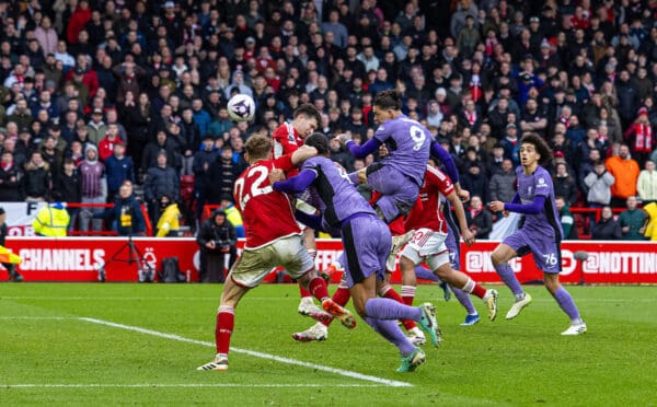 NOTTINGHAM, ENGLAND - Saturday, March 2, 2024: Liverpool's Darwin Núñez celebrates after scoring the winning goal in the ninth minute of injury time during the FA Premier League match between Nottingham Forest FC and Liverpool FC at the City Ground. (Photo by David Rawcliffe/Propaganda)