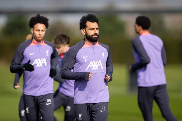 LIVERPOOL, ENGLAND - Wednesday, March 6, 2024: Liverpool's Mohamed Salah during a training session at the AXA Training Centre ahead of the UEFA Europa League Round of 16 1st Leg match between AC Sparta Prague and Liverpool FC. (Photo by Jessica Hornby/Propaganda)