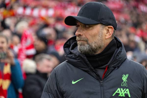 LIVERPOOL, ENGLAND - Sunday, March 10, 2024: Liverpool's manager Jürgen Klopp before the FA Premier League match between Liverpool FC and Manchester City FC at Anfield. (Photo by David Rawcliffe/Propaganda)