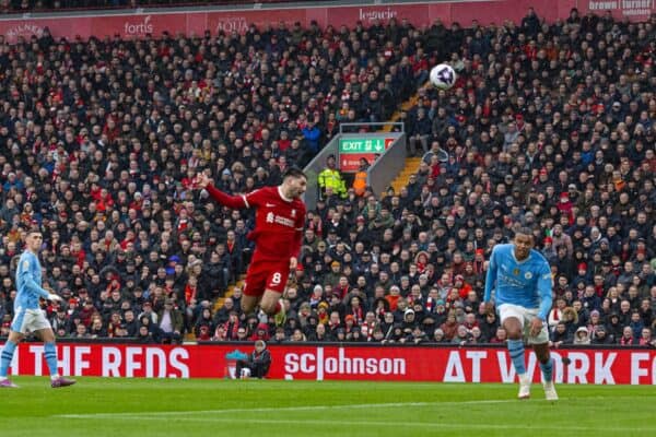 LIVERPOOL, ENGLAND - Sunday, March 10, 2024: Liverpool's Dominik Szoboszlai heads towards goal during the FA Premier League match between Liverpool FC and Manchester City FC at Anfield. (Photo by David Rawcliffe/Propaganda)