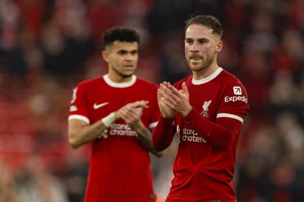 LIVERPOOL, ENGLAND - Sunday, March 10, 2024: Liverpool's Alexis Mac Allister applauds the supporters after the FA Premier League match between Liverpool FC and Manchester City FC at Anfield. (Photo by David Rawcliffe/Propaganda)