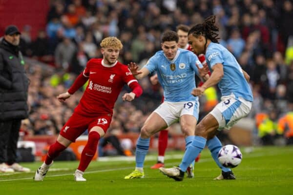 LIVERPOOL, ENGLAND - Sunday, March 10, 2024: Liverpool's Harvey Elliott during the FA Premier League match between Liverpool FC and Manchester City FC at Anfield. (Photo by David Rawcliffe/Propaganda)