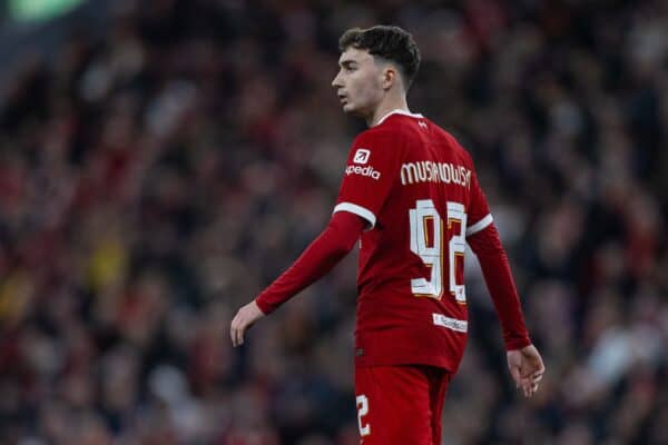 LIVERPOOL, ENGLAND - Thursday, March 14, 2024: Liverpool's Mateusz Musialowski during the UEFA Europa League Round of 16 2nd Leg match between Liverpool FC and AC Sparta Praha at Anfield. (Photo by David Rawcliffe/Propaganda)