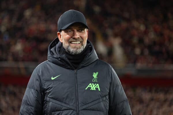 LIVERPOOL, ENGLAND - Thursday, March 14, 2024: Liverpool's manager Jürgen Klopp during the UEFA Europa League Round of 16 2nd Leg match between Liverpool FC and AC Sparta Praha at Anfield. (Photo by David Rawcliffe/Propaganda)