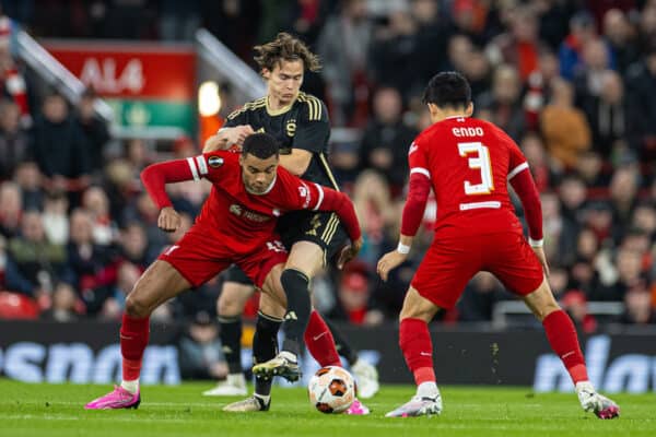 LIVERPOOL, ENGLAND - Thursday, March 14, 2024: Liverpool's Cody Gakpo during the UEFA Europa League Round of 16 2nd Leg match between Liverpool FC and AC Sparta Praha at Anfield. (Photo by David Rawcliffe/Propaganda)