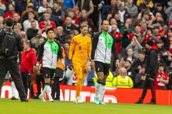 MANCHESTER, ENGLAND - Sunday, March 17, 2024: Liverpool's captain Virgil van Dijk leads his side out before the FA Cup Quarter-Final match between Manchester United FC and Liverpool FC at Old Trafford. (Photo by David Rawcliffe/Propaganda)