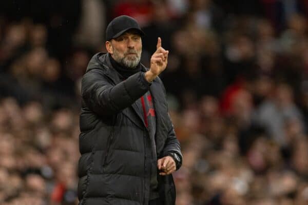 MANCHESTER, ENGLAND - Sunday, March 17, 2024: Liverpool's manager Jürgen Klopp during the FA Cup Quarter-Final match between Manchester United FC and Liverpool FC at Old Trafford. (Photo by David Rawcliffe/Propaganda)