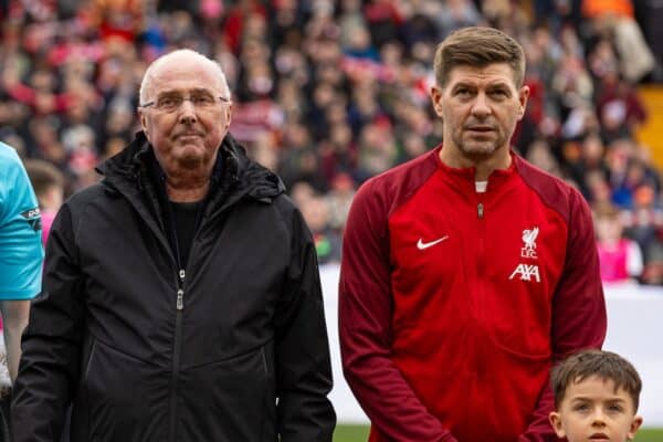 LIVERPOOL, ENGLAND - Saturday, March 23, 2024: Liverpool's manager Sven-Göran Eriksson (L) and Steven Gerrard before the LFC Foundation match between Liverpool FC Legends and Ajax FC Legends at Anfield. (Photo by David Rawcliffe/Propaganda)
