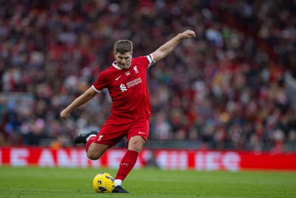 LIVERPOOL, ENGLAND - Saturday, March 23, 2024: Liverpool's Steven Gerrard during the LFC Foundation match between Liverpool FC Legends and Ajax FC Legends at Anfield. (Photo by David Rawcliffe/Propaganda)