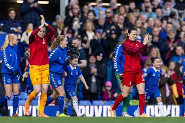 LIVERPOOL, ENGLAND - Sunday, March 24, 2024: Liverpool's captain Niamh Fahey leads her side out before the FA Women’s Super League game between Everton FC Women and Liverpool FC Women at Goodison Park. (Photo by David Rawcliffe/Propaganda)