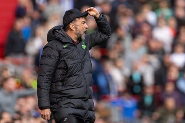 LIVERPOOL, ENGLAND - Sunday, March 31, 2024: Liverpool's manager Jürgen Klopp reacts during the FA Premier League match between Liverpool FC and Brighton & Hove Albion FC at Anfield. (Photo by David Rawcliffe/Propaganda)