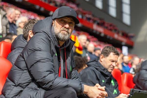 LIVERPOOL, ENGLAND - Sunday, March 31, 2024: Liverpool's manager Jürgen Klopp during the FA Premier League match between Liverpool FC and Brighton & Hove Albion FC at Anfield. (Photo by David Rawcliffe/Propaganda)