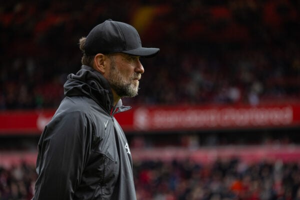 LIVERPOOL, ENGLAND - Sunday, March 31, 2024: Liverpool's manager Jürgen Klopp during the FA Premier League match between Liverpool FC and Brighton & Hove Albion FC at Anfield. (Photo by David Rawcliffe/Propaganda)