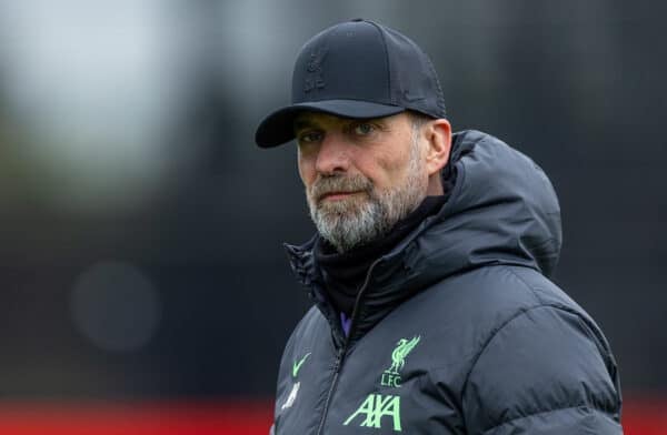 LIVERPOOL, ENGLAND - Wednesday, April 10, 2024: Liverpool's manager Jürgen Klopp during a training session at the AXA Training Centre ahead of the UEFA Europa League Quarter-Final 1st Leg match between Liverpool FC and BC Atalanda. (Photo by David Rawcliffe/Propaganda)
