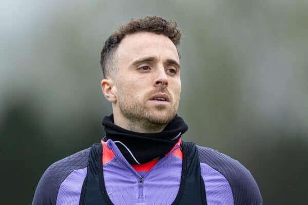 LIVERPOOL, ENGLAND - Wednesday, April 10, 2024: Liverpool's Diogo Jota during a training session at the AXA Training Centre ahead of the UEFA Europa League Quarter-Final 1st Leg match between Liverpool FC and BC Atalanda. (Photo by David Rawcliffe/Propaganda)