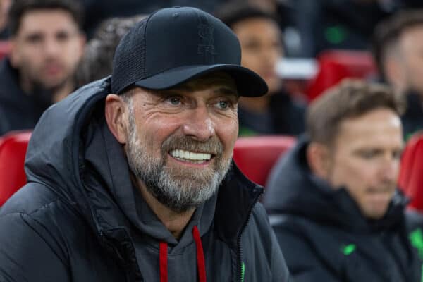 LIVERPOOL, ENGLAND - Thursday, April 11, 2024: Liverpool's manager Jürgen Klopp before the UEFA Europa League Quarter-Final 1st Leg match between Liverpool FC and BC Atalanta at Anfield. (Photo by David Rawcliffe/Propaganda)