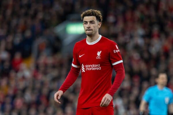 LIVERPOOL, ENGLAND - Thursday, April 11, 2024: Liverpool's Curtis Jones during the UEFA Europa League Quarter-Final 1st Leg match between Liverpool FC and BC Atalanta at Anfield. (Photo by David Rawcliffe/Propaganda)