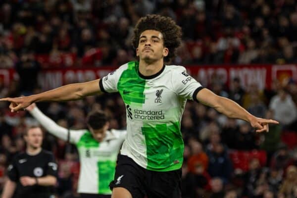  Liverpool's Jayden Danns celebrates after scoring the third goal during the Premier League 2 Division 1 match between Arsenal FC Under-23's and Liverpool FC Under-23's at Meadow Park. (Pic by David Rawcliffe/Propaganda)