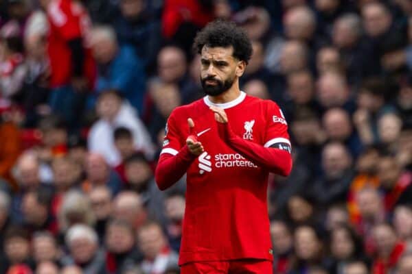 LIVERPOOL, ENGLAND - Sunday, April 14, 2024: Liverpool's Mohamed Salah during the FA Premier League match between Liverpool FC and Crystal Palace FC at Anfield. (Photo by David Rawcliffe/Propaganda)