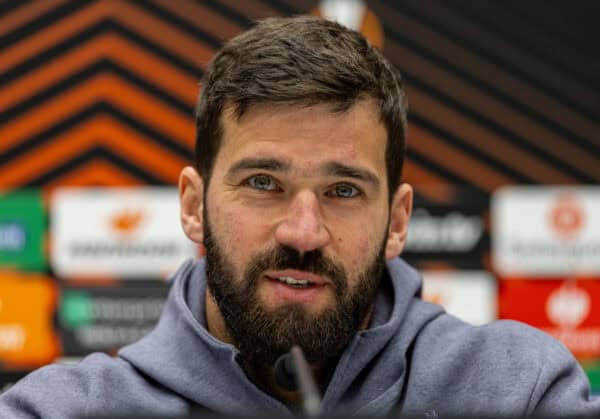 BERGAMO, ITALY - Wednesday, April 17, 2024: Liverpool's goalkeeper Alisson Becker during a press conference at the Stadio Atleti Azzurri d'Italia ahead of the UEFA Europa League Quarter-Final 2nd Leg match between BC Atalanta and Liverpool FC. (Photo by David Rawcliffe/Propaganda)