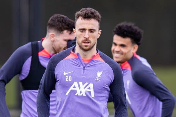 LIVERPOOL, ENGLAND - Wednesday, April 17, 2024: Liverpool's Diogo Jota during a training session at the AXA Training Centre ahead of the UEFA Europa League Quarter-Final 2nd Leg match between BC Atalanda and Liverpool FC. (Photo by Jessica Hornby/Propaganda)