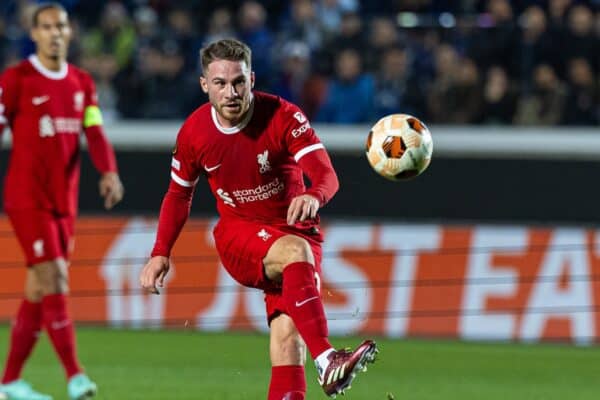 BERGAMO, ITALY - Thursday, April 18, 2024: Liverpool's Alexis Mac Allister during the UEFA Europa League Quarter-Final 2nd Leg match between BC Atalanta and Liverpool FC at the Stadio Atleti Azzurri d'Italia. (Photo by David Rawcliffe/Propaganda)