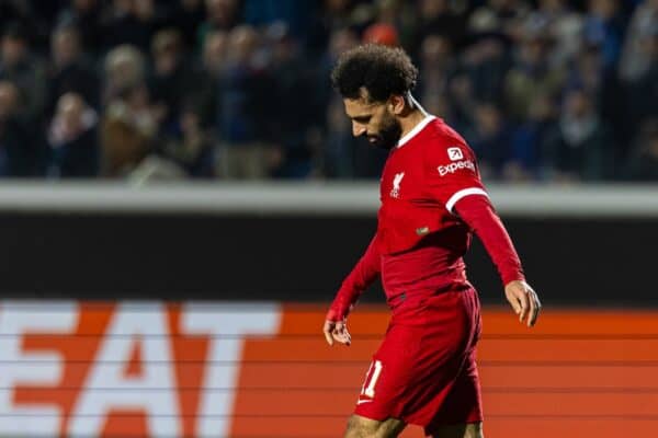 BERGAMO, ITALY - Thursday, April 18, 2024: Liverpool's Mohamed Salah reacts after missing a chance during the UEFA Europa League Quarter-Final 2nd Leg match between BC Atalanta and Liverpool FC at the Stadio Atleti Azzurri d'Italia. (Photo by David Rawcliffe/Propaganda)