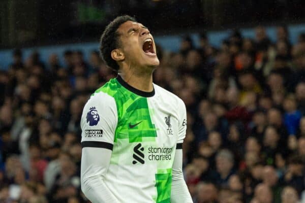 BIRMINGHAM, ENGLAND - Monday, May 13, 2024: Liverpool's Jarell Quansah celebrates after scoring the third goal during the FA Premier League match between Aston Villa FC and Liverpool FC at Villa Park. (Photo by David Rawcliffe/Propaganda)