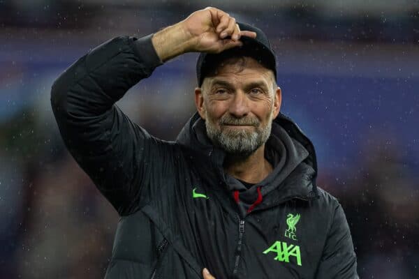 BIRMINGHAM, ENGLAND - Monday, May 13, 2024: Liverpool's manager Jürgen Klopp waves to the travelling supporters after the FA Premier League match between Aston Villa FC and Liverpool FC at Villa Park. (Photo by David Rawcliffe/Propaganda)