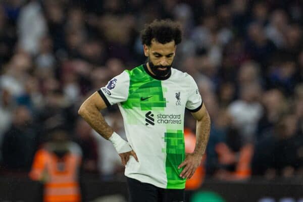 BIRMINGHAM, ENGLAND - Monday, May 13, 2024: Liverpool's Mohamed Salah looks dejected as Aston Villa score a third goal during the FA Premier League match between Aston Villa FC and Liverpool FC at Villa Park. (Photo by David Rawcliffe/Propaganda)