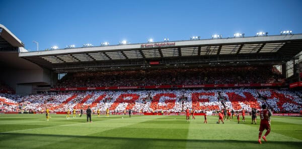 LIVERPOOL, ENGLAND - Saturday, May 18, 2024: Liverpool supporters' mosaic for manager Jürgen Klopp during the FA Premier League match between Liverpool FC and Wolverhampton Wanderers FC at Anfield. (Photo by David Rawcliffe/Propaganda)