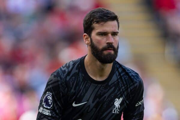 LIVERPOOL, ENGLAND - Saturday, May 18, 2024: Liverpool's goalkeeper Alisson Becker during the FA Premier League match between Liverpool FC and Wolverhampton Wanderers FC at Anfield. (Photo by David Rawcliffe/Propaganda)
