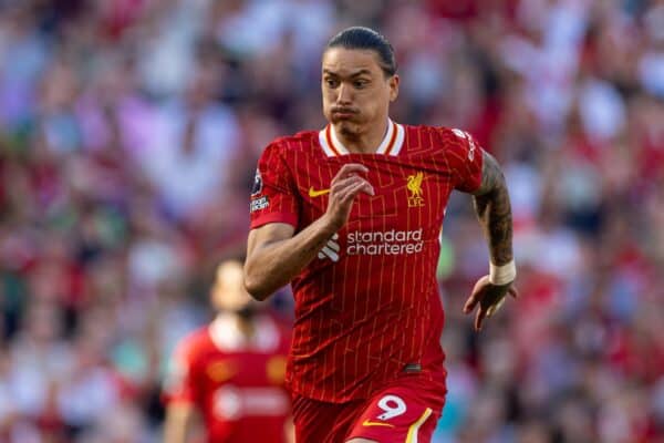 LIVERPOOL, ENGLAND - Saturday, May 18, 2024: Liverpool's Darwin Núñez during the FA Premier League match between Liverpool FC and Wolverhampton Wanderers FC at Anfield. (Photo by David Rawcliffe/Propaganda)