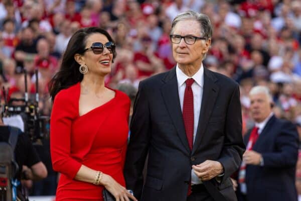 LIVERPOOL, ENGLAND - Saturday, May 18, 2024: Liverpool's owner John W. Henry (R) and wife Linda Pizzuti during the FA Premier League match between Liverpool FC and Wolverhampton Wanderers FC at Anfield. (Photo by David Rawcliffe/Propaganda)