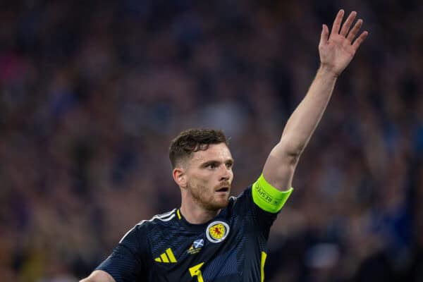 MUNICH, GERMANY - Friday, June 14, 2024: Scotland's captain Andy Robertson during the opening UEFA Euro 2024 match between Germany and Scotland at the Allianz Arena. (Photo by David Rawcliffe/Propaganda)