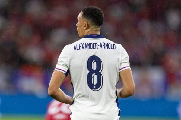 GELSENKIRCHEN, GERMANY - Sunday, June 16, 2024: England's Trent Alexander-Arnold during the UEFA Euro 2024 Group C match between Serbia and England at the Arena AufSchalke. (Photo by David Rawcliffe/Propaganda)